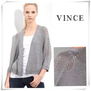 VINCE Shimmer Sliver Metallic Shrug Cardigan Size S